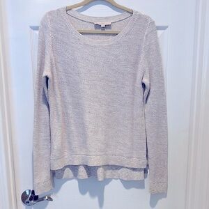 LOFT Gray Crew Neck Sweater with Layered Hem sz M